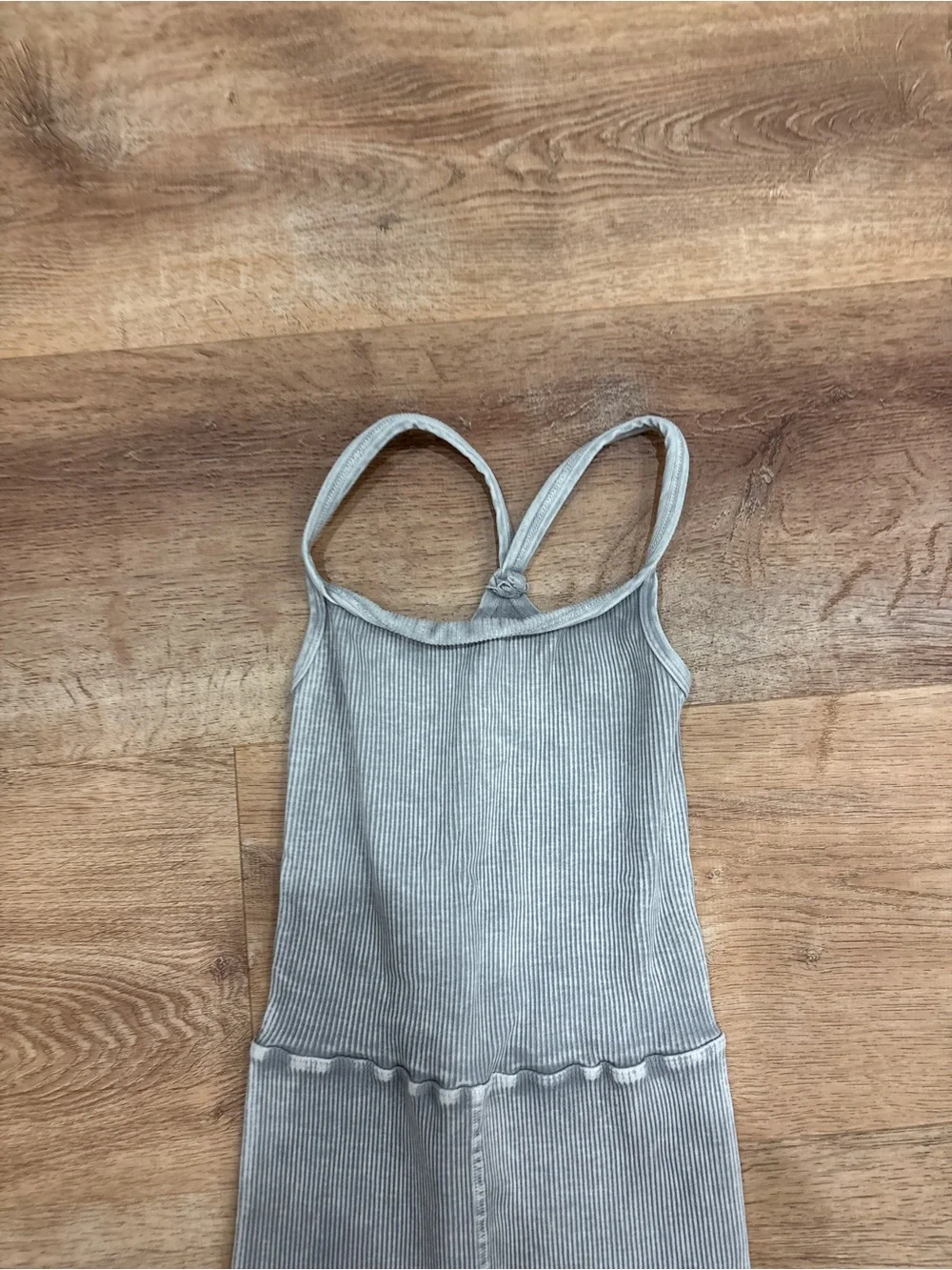 Free People Light Gray Ribbed Strappy Jumpsuit